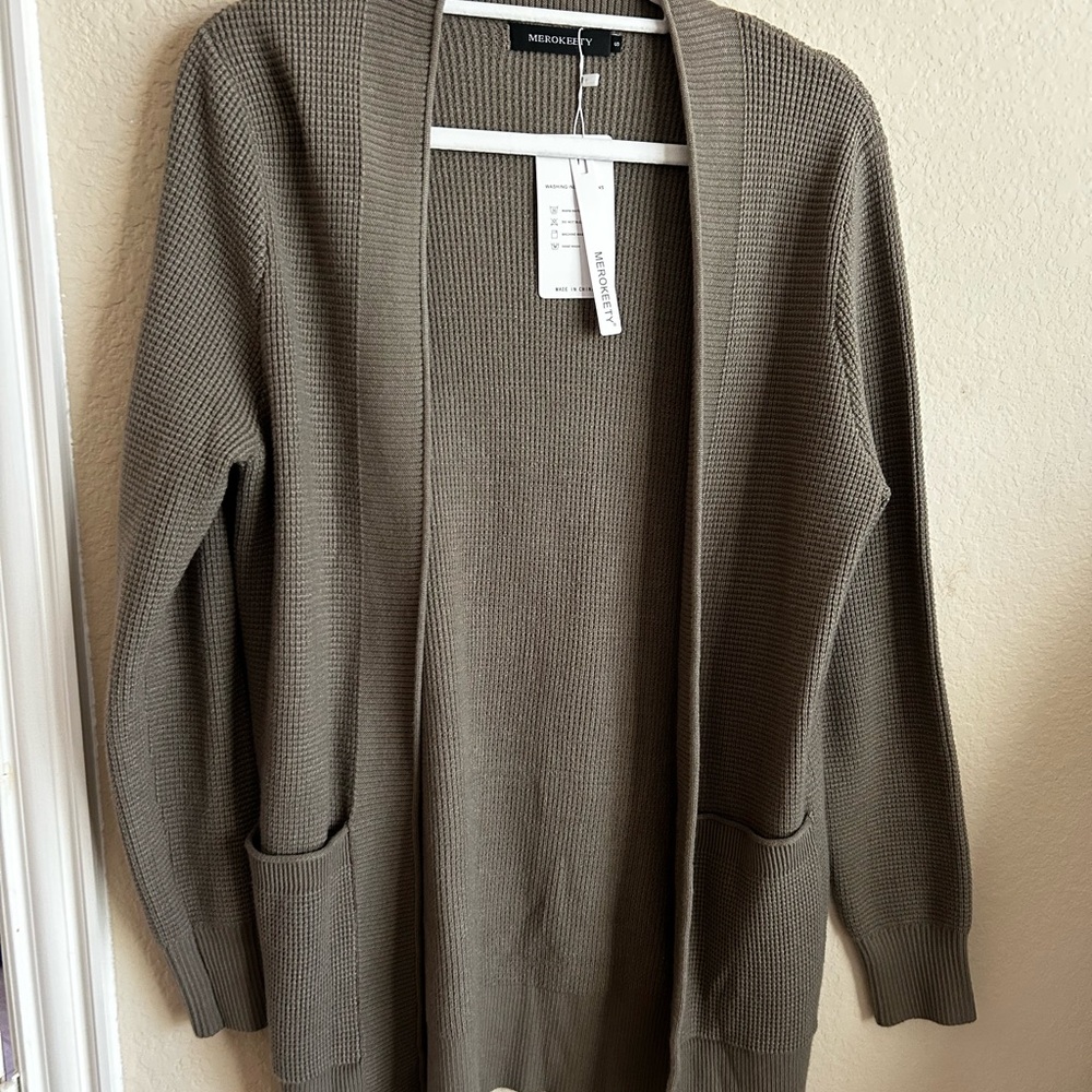 Merokeety Olive Green Open Cardigan